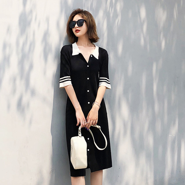 学院风文艺polo连衣裙