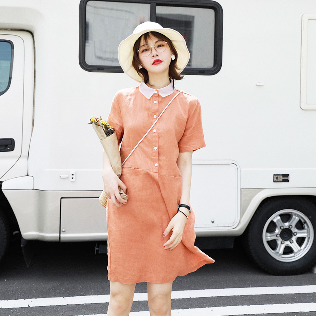 花栗鼠小姐棉麻连衣裙