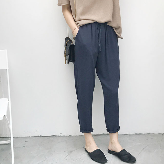 天丝拼接铜氨丝九分裤