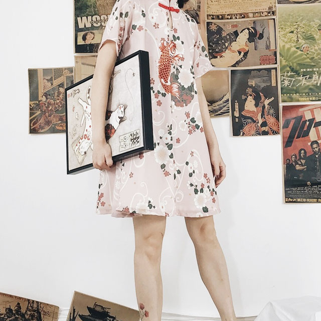 和风樱花改良旗袍连衣裙