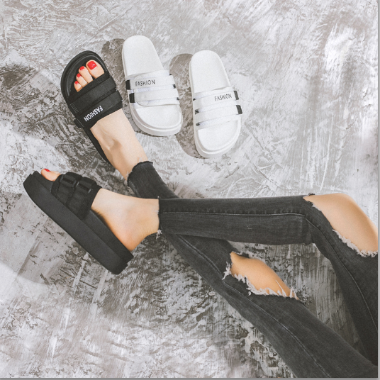韩版魔术贴外穿chic拖鞋