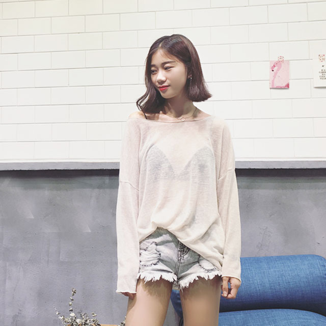 EKOOL长袖宽松薄针织衫