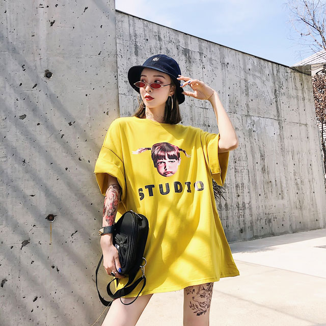 嘻哈黄色下衣失踪t恤