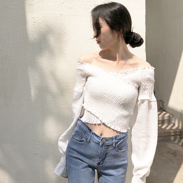 SYT美翻天一字领露肩上衣