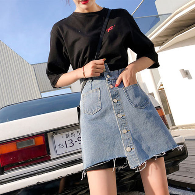 纽扣牛仔裙半身裙