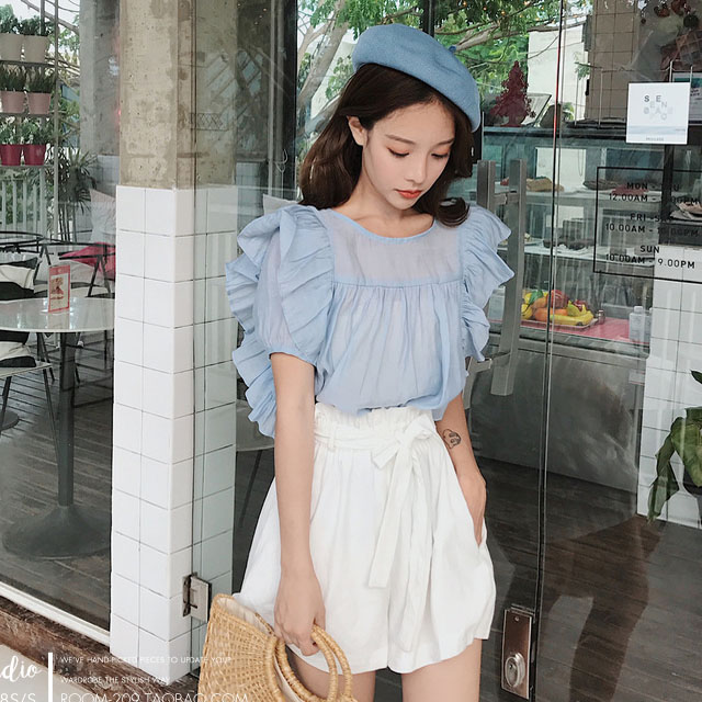  高腰系带花苞裤