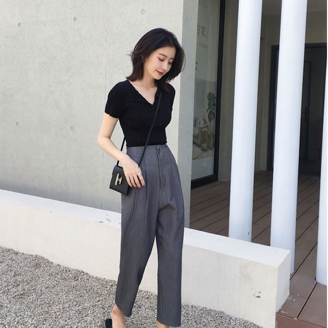 分割设计高腰百搭西裤