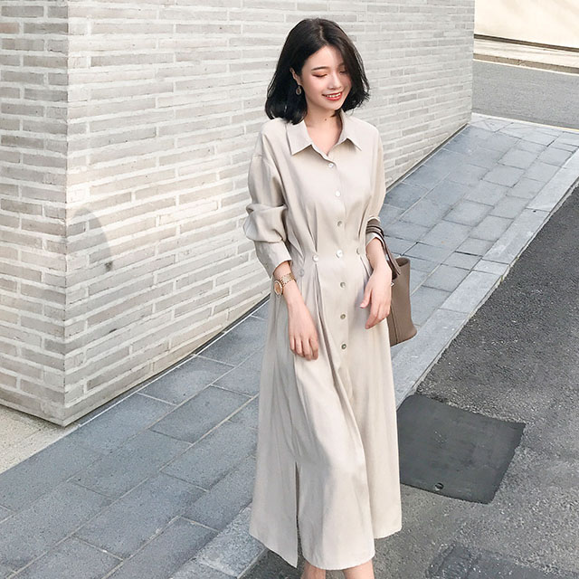 气质收腰长袖秋装衬衫裙