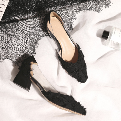 复古粗跟尖头单鞋