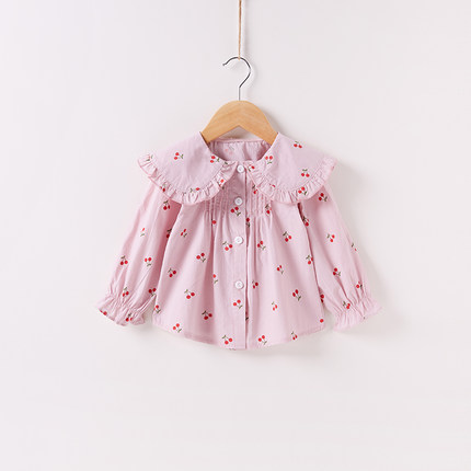 女童长袖纯棉衬衣