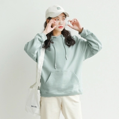 基础宽松BF风简约纯色连帽卫衣