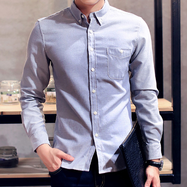 韩版牛津纺长袖衬衫