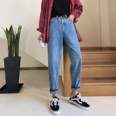 高腰阔腿牛仔裤