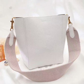 韩版纯色宽肩带水桶包