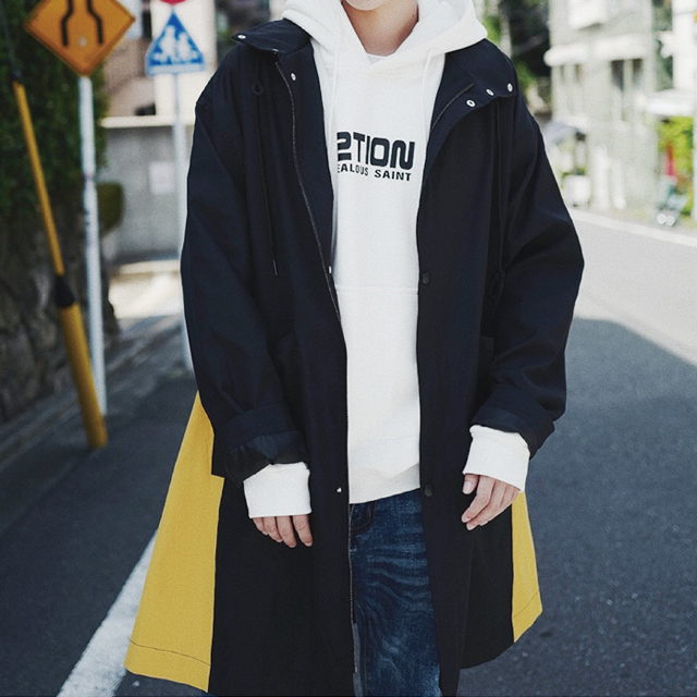 韩版帅气拼色时尚风衣