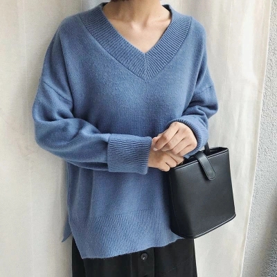 简约纯色套头针织衫