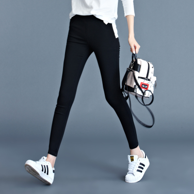 显瘦黑色高腰小脚铅笔裤