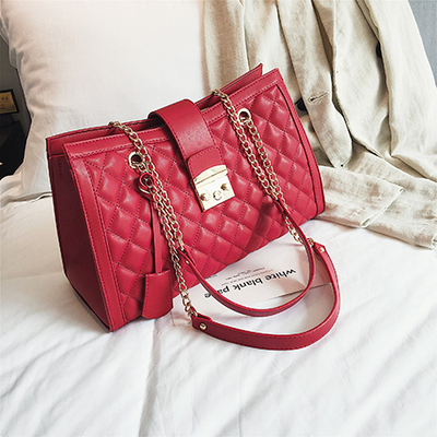 韩版百搭大容量菱格手提包