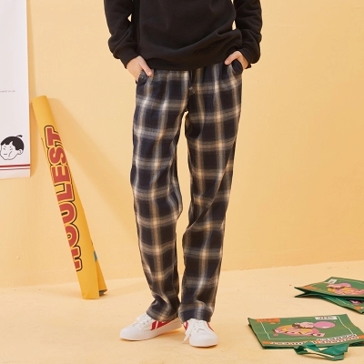 宽松黑白格子裤