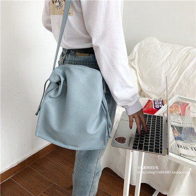 韩国ins斜跨抽绳水桶包