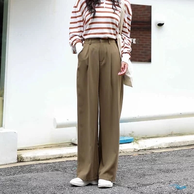 高腰垂感拖地裤