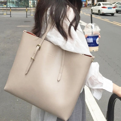 韩式真皮简约大容量托特包