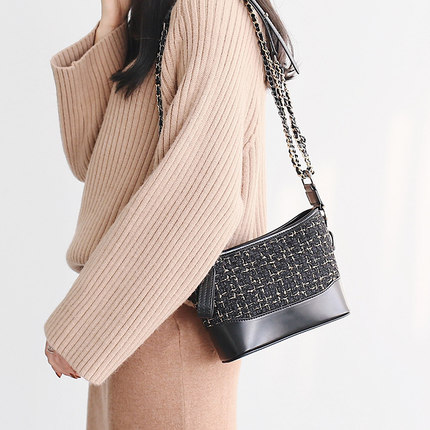 小优家麻料流浪包菱格链条包