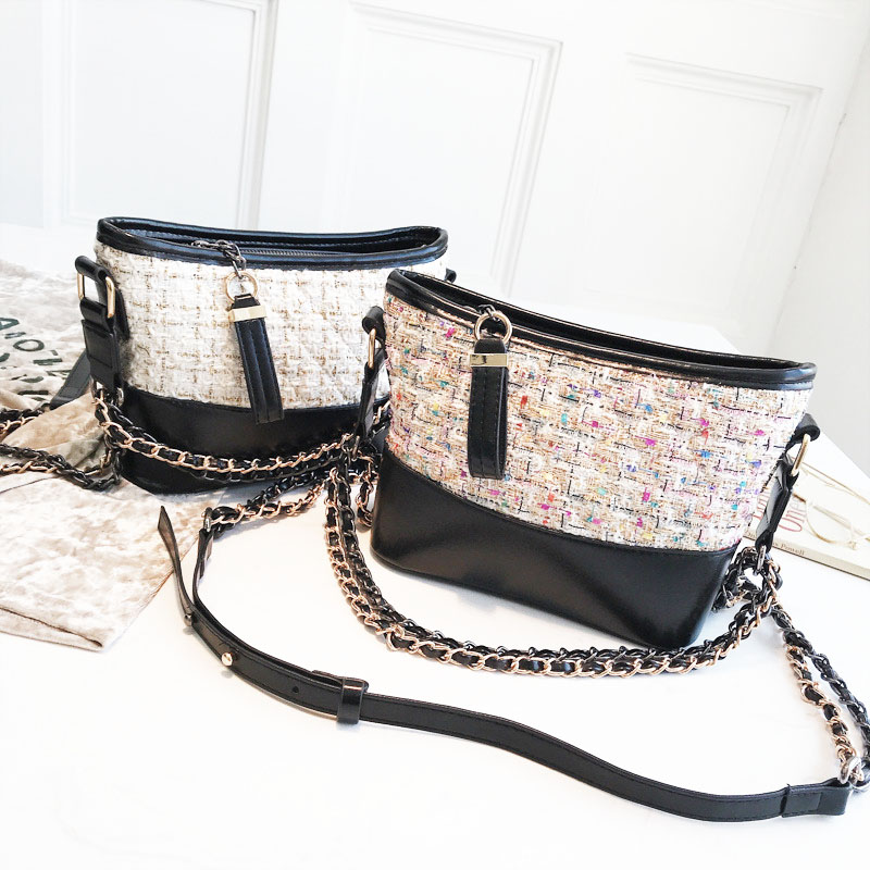 百搭菱格呢子流浪包