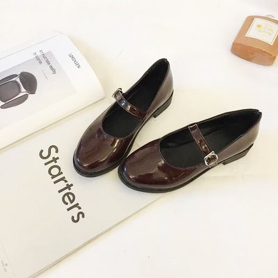 韩国简约一字扣玛丽珍小皮鞋