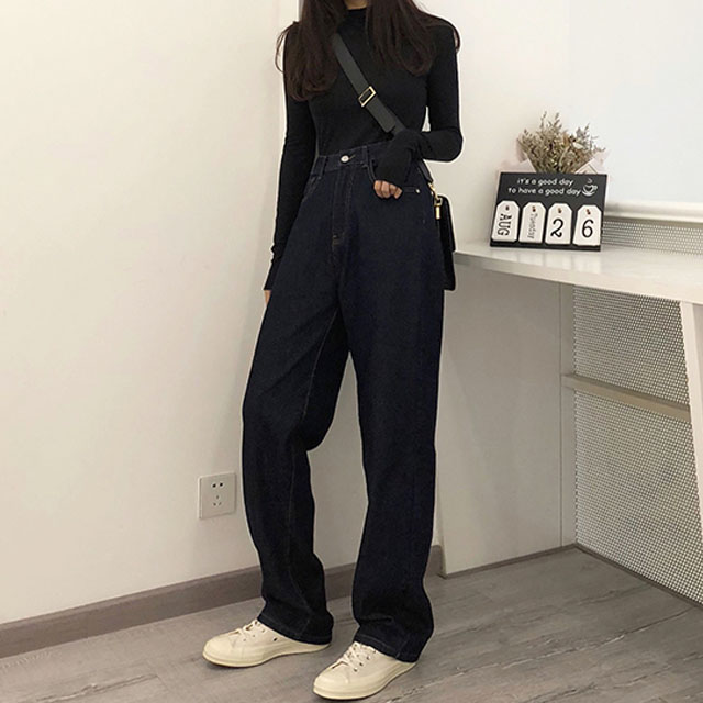 韩版宽松高腰直筒裤