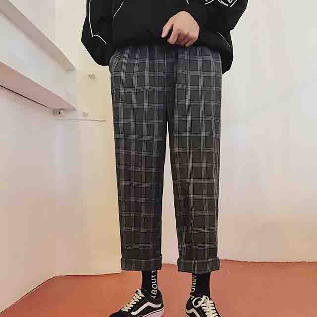 秋季ins风男士格子休闲裤