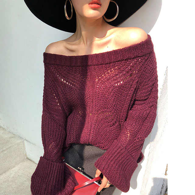 一字领马海毛宽松毛衣