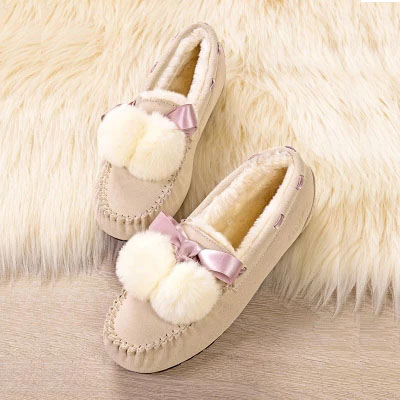 韩版百搭加绒兔毛棉鞋