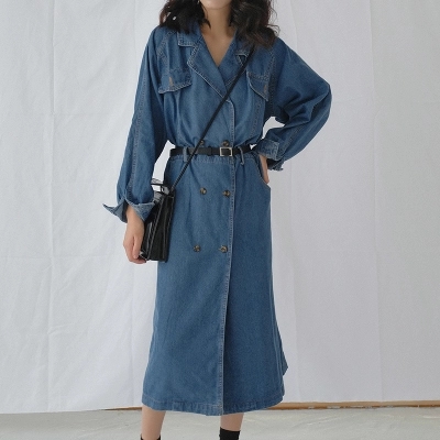 中长款牛仔风衣