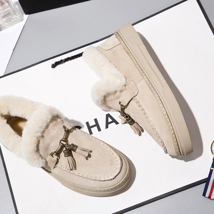 真皮厚底毛毛鞋