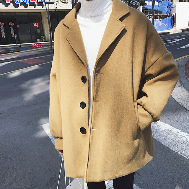 男士原宿风中长款毛呢大衣