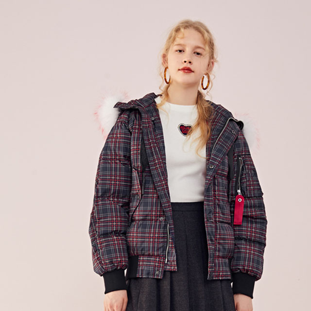 【双11】乐町秋冬短款格纹羽绒服