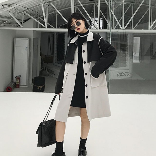 黑白拼接中长款外套