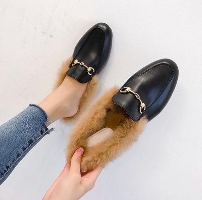 韩版平底加绒乐福鞋