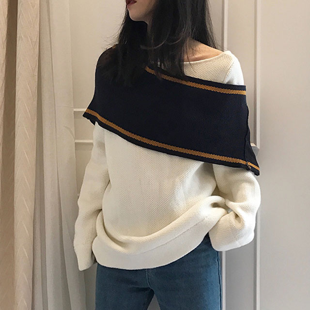 【双11】套头一字肩针织衫