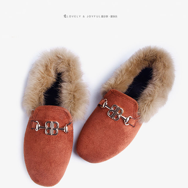 孕妇平底毛毛鞋