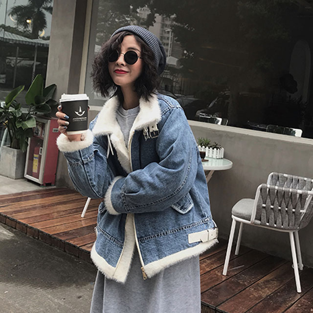 【双11】高领拼接宽松水貂绒外套