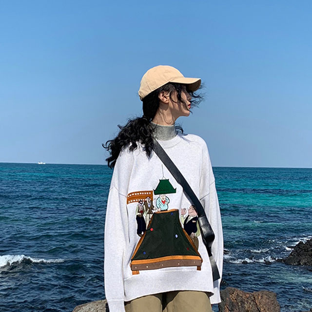 【双11】复古桌球刺绣保暖套头毛衣