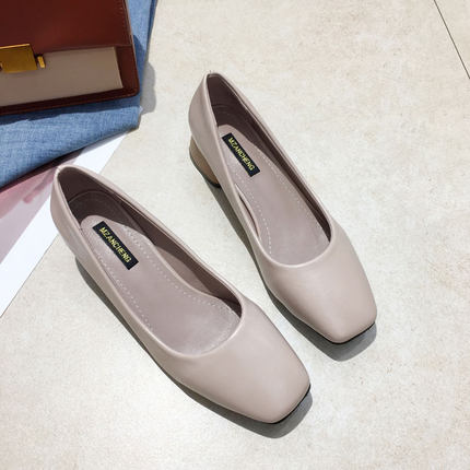 秋冬季百搭方头一脚蹬奶奶鞋