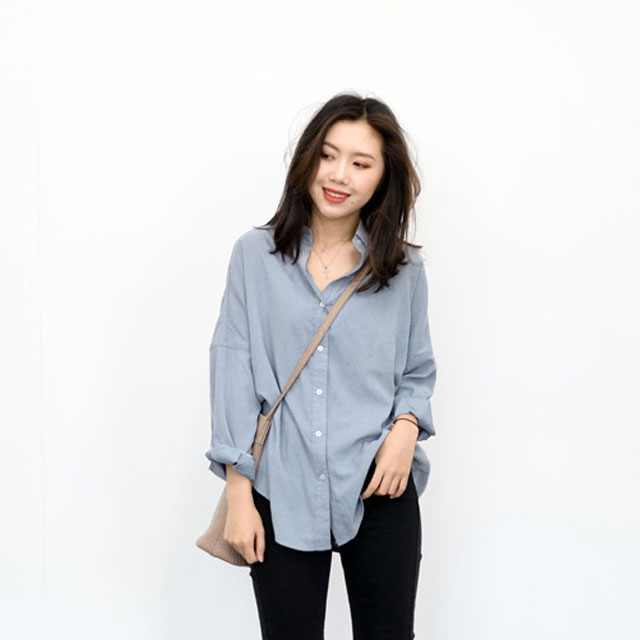 复古bf风宽松百搭纯色衬衫