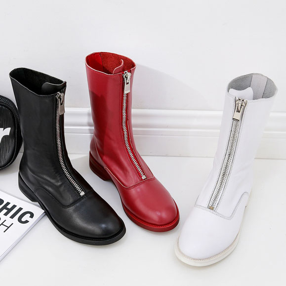 guidi真皮前拉链短靴