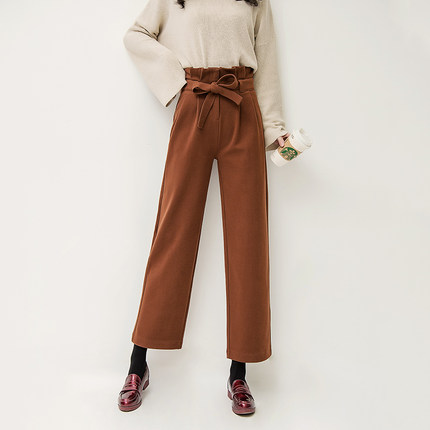 高腰系带垂感阔腿裤