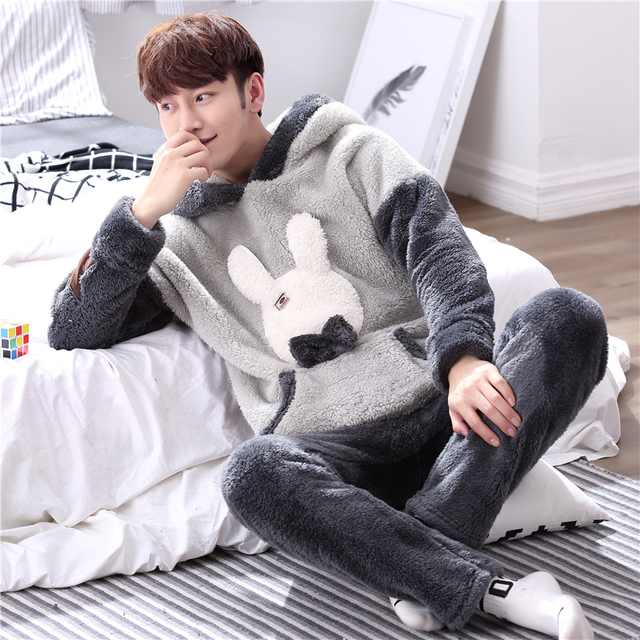 男士秋冬季珊瑚绒睡衣