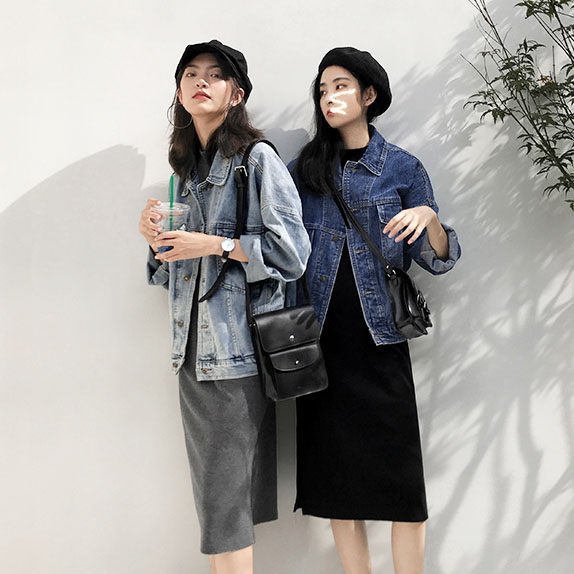  复古牛仔外套女宽松短款