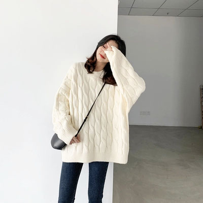 四喜家 复古麻花慵懒风套头毛衣